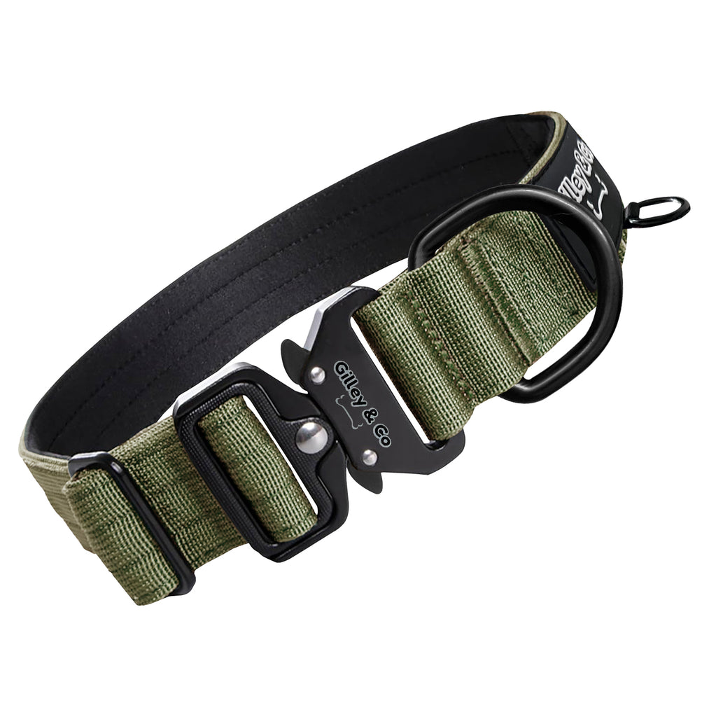 GIlley&Co Premium Dog Collar with AirTag Pouch - Adjustable Heavy Duty Collar with Quick Release Metal Buckle - Army Green