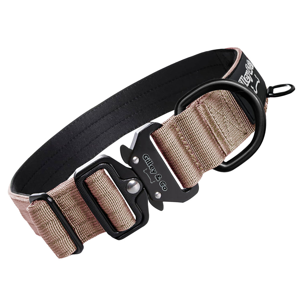 GIlley&Co Premium Dog Collar with AirTag Pouch - Adjustable Heavy Duty Collar with Quick Release Metal Buckle - Earthy Brown