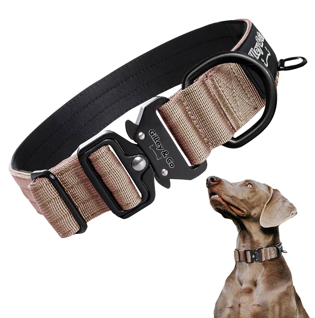 GIlley&Co Premium Dog Collar with AirTag Pouch - Adjustable Heavy Duty Collar with Quick Release Metal Buckle - Earthy Brown