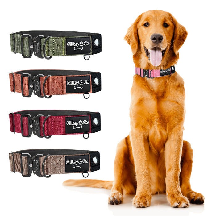 GIlley&Co Premium Dog Collar with AirTag Pouch - Adjustable Heavy Duty Collar with Quick Release Metal Buckle - Petal Pink