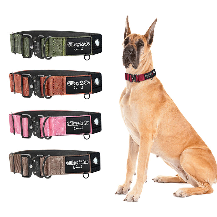 GIlley&Co Premium Dog Collar with AirTag Pouch - Adjustable Heavy Duty Collar with Quick Release Metal Buckle - Rosy Red