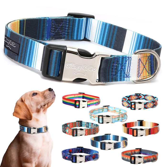 Gilley&Co Dog Collar and Leash Set - 8 Designs, 4 Sizes with Stainless Steel Buckle (Nautical)