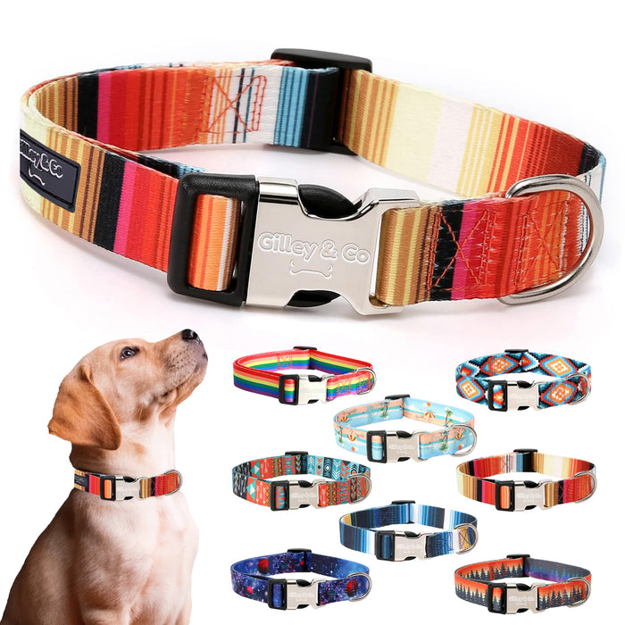 Gilley&Co Dog Collar and Leash Set - 8 Designs, 4 Sizes with Stainless Steel Buckle (Carolina Charm)